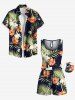Combinaison grande taille à imprimé floral hawaïen, feuilles tropicales, hibiscus et cordon de serrage - Noir XS