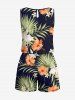 Combinaison grande taille à imprimé floral hawaïen, feuilles tropicales, hibiscus et cordon de serrage - Noir 1X