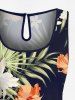 Combinaison hawaïenne grande taille à imprimé feuilles tropicales et fleurs d'hibiscus avec cordon de serrage et poches - Noir 4X