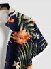 Chemise hawaïenne grande taille à imprimé floral et feuilles tropicales et hibiscus pour homme - Noir L