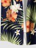 Chemise hawaïenne grande taille à imprimé floral et feuilles tropicales et hibiscus pour homme - Noir L