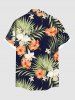 Chemise hawaïenne grande taille à imprimé floral et feuilles tropicales et hibiscus pour homme - Noir L