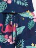 Combinaison grande taille à imprimé flamant rose et feuilles tropicales, hibiscus, fleurs, hawaïennes, avec cordon de serrage et poches - Noir S
