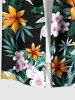 Chemise hawaïenne grande taille à imprimé feuilles tropicales et branches florales, avec poches boutonnées, pour homme - Noir 4XL