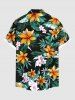 Chemise hawaïenne grande taille à imprimé feuilles tropicales et branches florales, avec poches boutonnées, pour homme - Noir 4XL