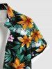 Chemise hawaïenne grande taille à imprimé feuilles tropicales et branches florales, avec poches boutonnées, pour homme - Noir 4XL