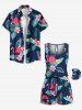 Plus Size Tropical Leaves Hibiscus Floral Flamingo Print Hawaii Pocket Drawstring Romper -  