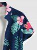 Plus Size Tropical Leaf Hibiscus Flower Flamingo Print Hawaii Button Pocket Shirt For Men -  