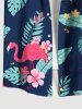 Plus Size Tropical Leaf Hibiscus Flower Flamingo Print Hawaii Button Pocket Shirt For Men -  