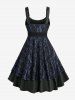 Robe trapèze grande taille à empiècements superposés en dentelle et fleurs roses avec ceinture amovible - Bleu profond 1X | US 14-16
