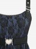 Robe trapèze grande taille à empiècements superposés en dentelle et fleurs roses avec ceinture amovible - Bleu profond 1X | US 14-16