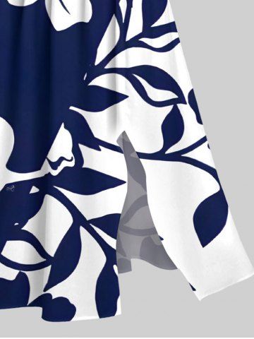 Floral Leaves Branch Contrast Two Tone Print Plus Size Matching Hawaii Beach Outfit For Couples