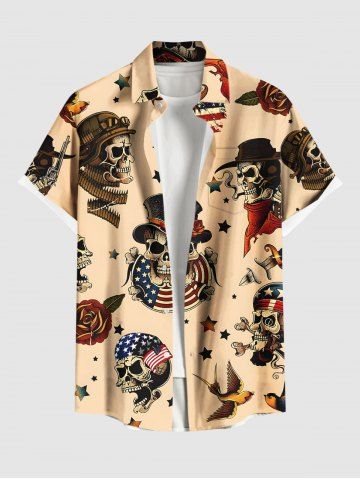Plus Size Skull Pirate Patriotic American Flag Rose Flower Eagle Print Hawaii Cruise Shirt For Men