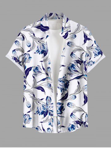 Plus Size Flowers Leaf Print Buttons Pocket Hawaii Shirt For Men