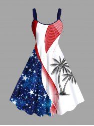 Plus Size Patriotic American Flag Coconut Tree Print Hawaii Tank Dress -  