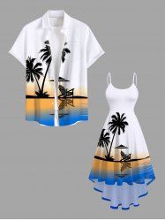 Coconut Tree Seascape Ombre Colorblock Print Plus Size Matching Hawaii Beach Outfit For Couples -  