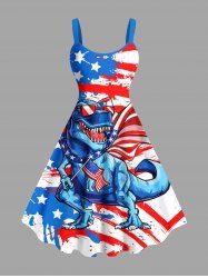 Plus Size Patriotic American Flag Dinosaur Print Tank Dress -  