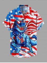 Plus Size Patriotic American Flag Dinosaur Print Buttons Pocket Shirt For Men -  