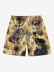 Plus Size Skull Pirate Ship Rudder Map Print Hawaii Beach Shorts For Men -  