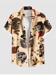 Plus Size Skull Pirate Patriotic American Flag Rose Flower Eagle Print Hawaii Cruise Shirt For Men -  