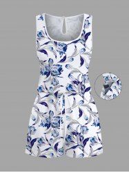Combinaison hawaïenne cintrée à imprimé fleurs et feuilles grande taille - Blanc 1X