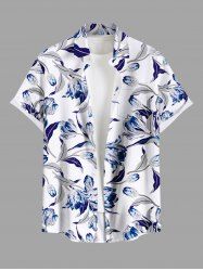 Plus Size Flowers Leaf Print Buttons Pocket Hawaii Shirt For Men -  