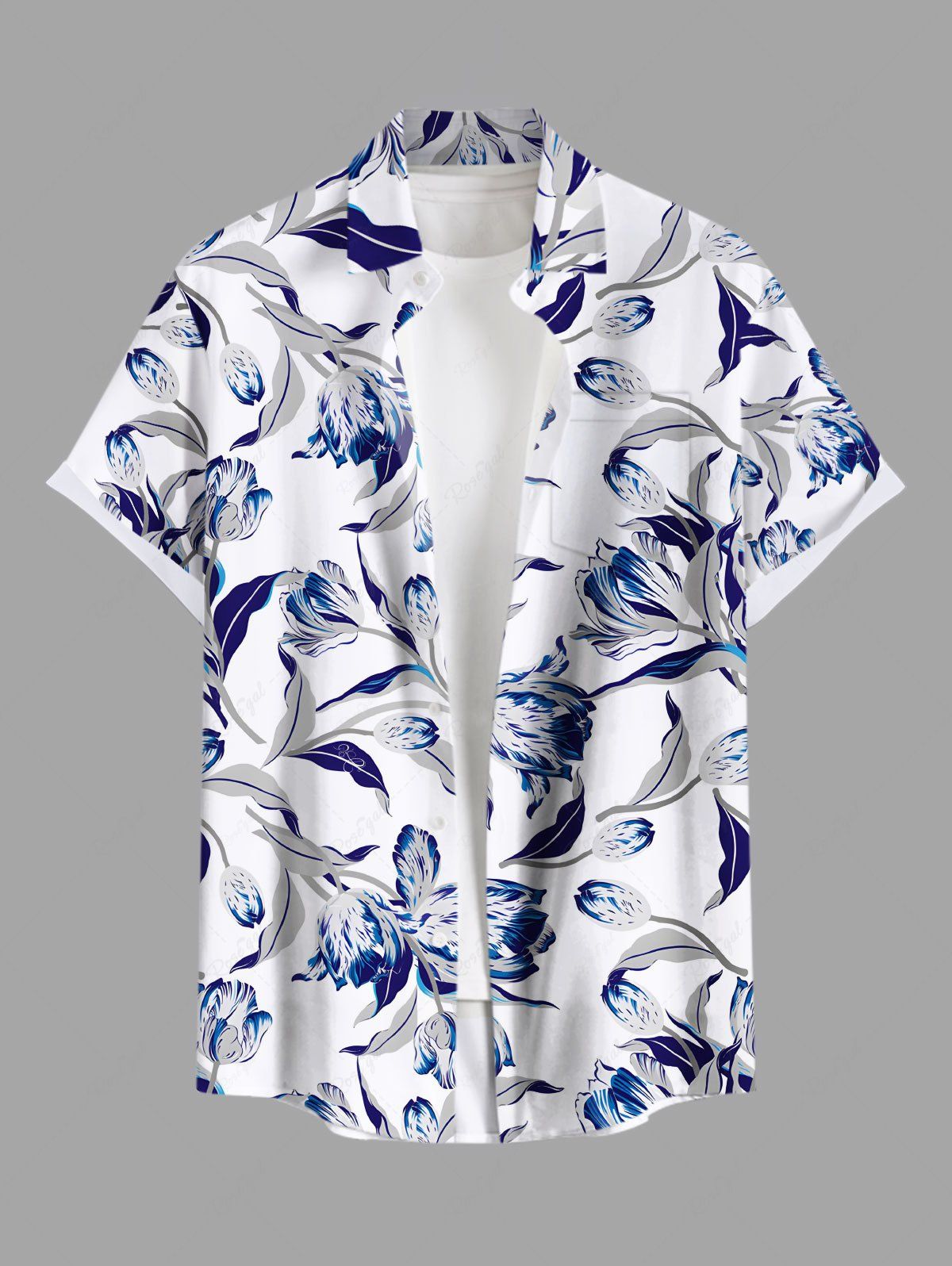 Chemise hawaïenne grande taille à imprimé fleurs et feuilles, avec poches et boutons, pour homme Blanc 2XL