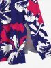 Tenue de plage hawaïenne assortie grande taille à imprimé feuilles tropicales et fleurs d'hibiscus pour couples - Pourpre  