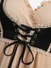 Textured Ruffles Flower Trim Crochet 2 in 1 Corset Top and Lace Flare Pants with Lace-up Plus Size Outfit -  
