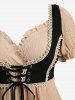 Textured Ruffles Flower Trim Crochet 2 in 1 Corset Top and Lace Flare Pants with Lace-up Plus Size Outfit -  