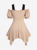 Textured Ruffles Flower Trim Crochet 2 in 1 Corset Top and Lace Flare Pants with Lace-up Plus Size Outfit -  