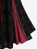 Ensemble débardeur en maille floquée, fermeture éclair, lacets, volants et leggings en cuir PU avec poches patchwork, grande taille - Rouge 