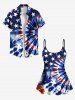 Spiral Tie Dye Patriotic American Flag Print Shirt Swimsuit Plus Size Matching Hawaii Beach Outfit For Couples -  