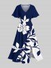 Flower Leaf Branch Contrast Two Tone Print Plus Size Matching Hawaii Beach Outfit For Couples -  