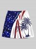 Coconut Tree Patriotic American Flag Curve Print Plus Size Matching Hawaii Beach Outfit For Couples -  