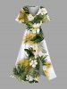 Tropical Leaf Hibiscus Flowers Print Plus Size Matching Hawaii Beach Outfit For Couples -  