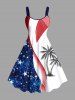 Patriotic American Flag Coconut Tree Print Plus Size Matching Hawaii Beach Outfit For Couples -  