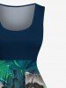 Robe Vintage Trapèze Imprimé Petites Feuilles Tropicales Grande Taille - Vert profond L