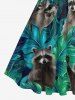 Robe Vintage Trapèze Imprimé Petites Feuilles Tropicales Grande Taille - Vert profond L