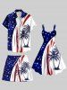 Plus Size Coconut Tree Curve Patriotic American Flag Print Hawaii Drawstring Beach Shorts For Men -  