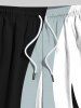 Plus Size Colorblock Curve Print Hawaii Drawstring Beach Shorts For Men -  