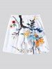 Plus Size Ombre Watercolor Floral Leaf Branch Print Hawaii Drawstring Beach Shorts For Men -  