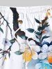 Plus Size Ombre Watercolor Floral Leaf Branch Print Hawaii Drawstring Beach Shorts For Men -  