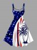 Plus Size Coconut Tree Patriotic American Flag Curve Print Hawaii A Line Tank Dress -  