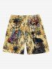 Plus Size Skull Pirate Ship Rudder Map Print Hawaii Beach Shorts For Men -  