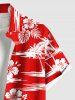 Chemise hawaïenne grande taille à imprimé feuilles tropicales, hibiscus, fleurs, cocotiers, boutons et poches pour homme - Rouge 4XL