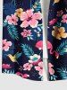 Plus Size Tropical Leaf Flowers Flamingo Print Buttons Pocket Hawaii Shirt For Men -  