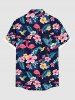 Plus Size Tropical Leaf Flowers Flamingo Print Buttons Pocket Hawaii Shirt For Men -  