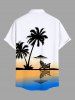 Plus Size Coconut Tree Seascape Ombre Colorblock Print Buttons Pocket Hawaii Shirt For Men -  