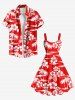 Robe débardeur hawaïenne grande taille à imprimé feuilles tropicales, fleurs d'hibiscus et cocotiers - Rouge 4X